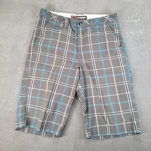 Tony Hawk Y2K Mens Plaid Cargo Shorts Size 32 Gray Blue White